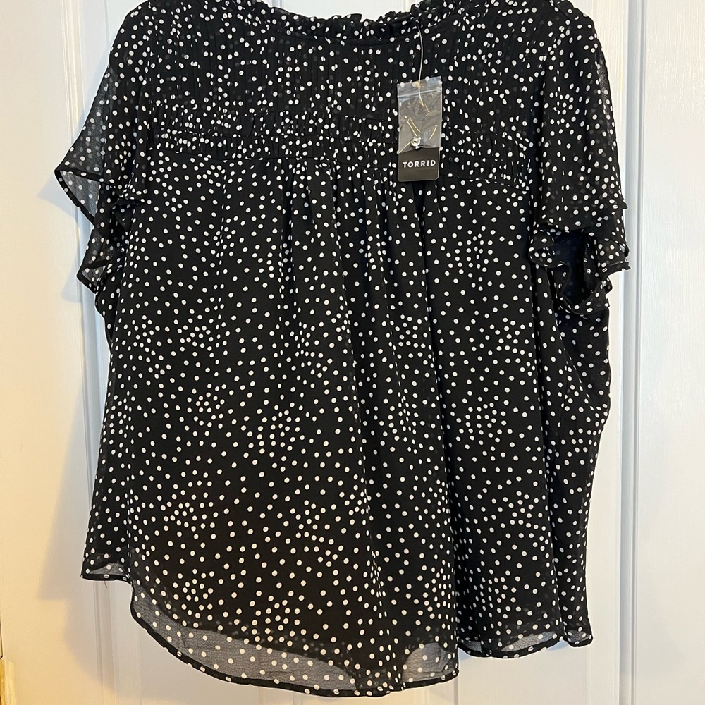 Torrid Black and White Dotted Blouse
